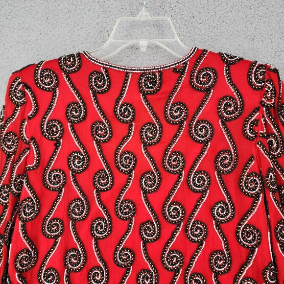 Vintage Stenay Beaded 100% Silk Jacket Mardi Gras Red Black Size PL - Picture 12 of 16